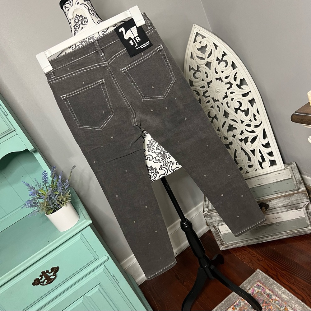 Free People x Sandrine Rose Polka Grey Medium Skinny Jean Size 26 NWT Boho - Picture 10 of 16
